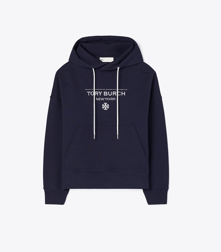 Tory Burch diseñador suéteres Sudadera con capucha de felpa francesa en Medium Navy frontal