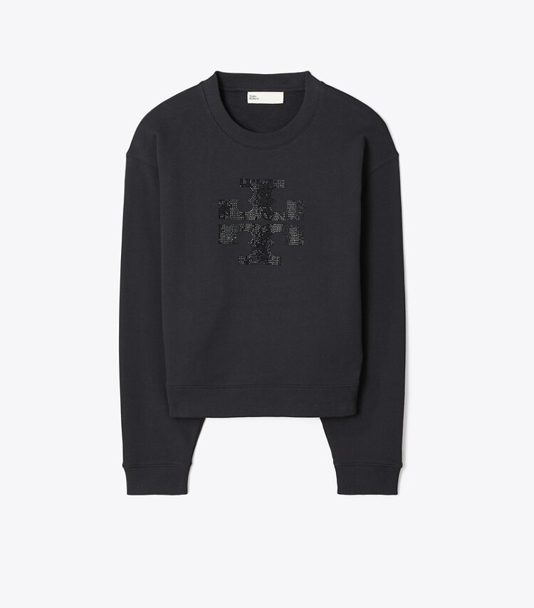 Tory Burch diseñador suéteres Sudadera con logotipo de cristales en Embellished Black frente