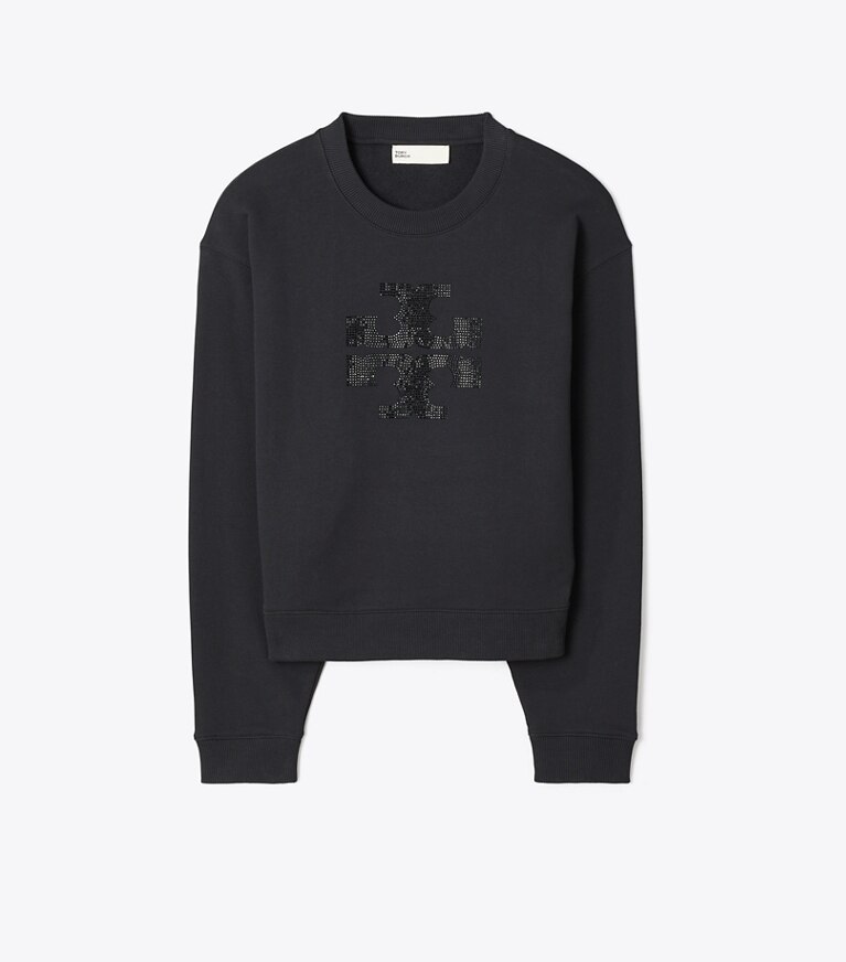 Tory Burch diseñador suéteres Sudadera con logotipo de cristales en Embellished Black frente