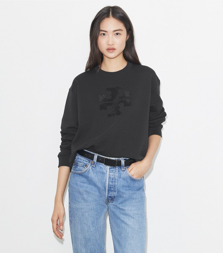 Tory Burch diseñador suéteres Sudadera con logotipo de cristales en Embellished Black detalle en modelo