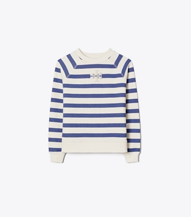 Tory Burch diseñador suéteres Sudadera de algodón a rayas en New Ivory Basin Stripe frente