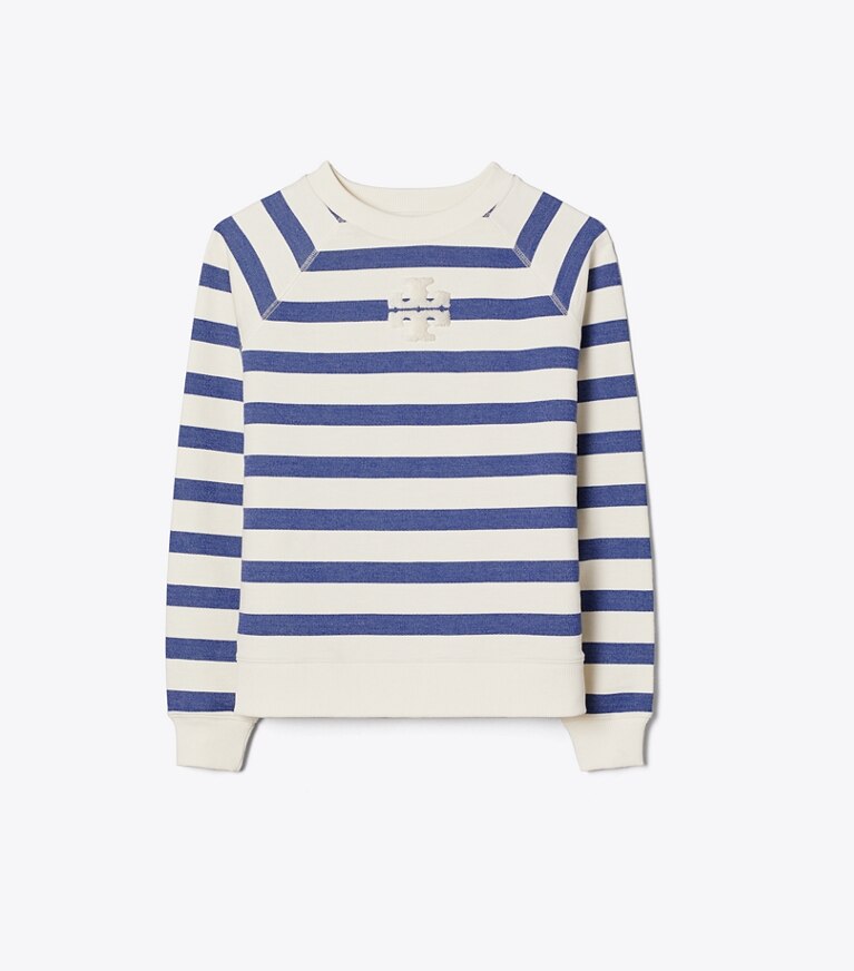 Tory Burch diseñador suéteres Sudadera de algodón a rayas en New Ivory Basin Stripe frente