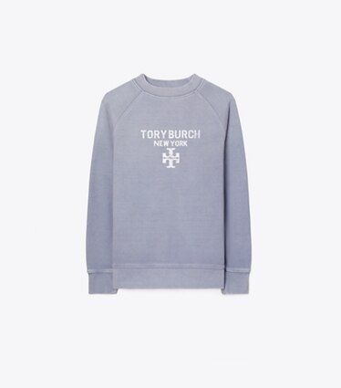 Tory Burch diseñador suéteres Sudadera de algodón desgastada en VAPOR BLUE frente