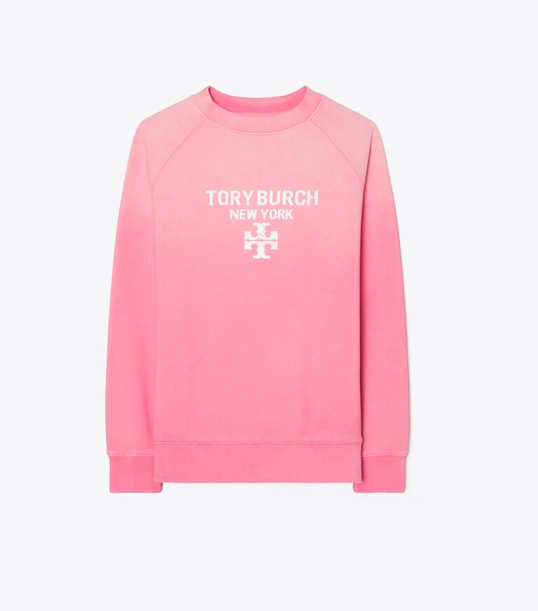 Tory Burch diseñador suéteres Sudadera de algodón desgastada en Vivid Bubblegum frente