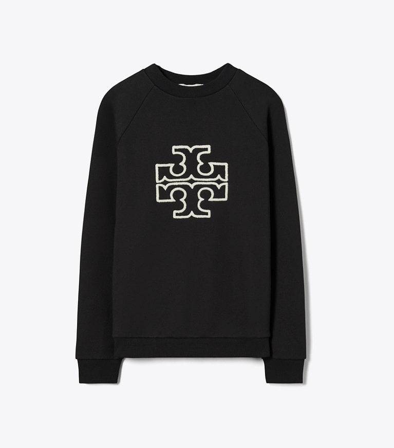 Tory Burch diseñador jerséis Sudadera de cuello redondo de felpa francesa gruesa con logotipo en Black frente