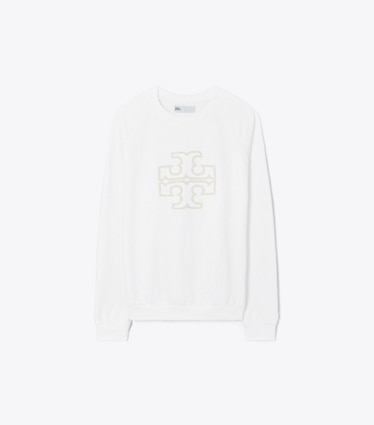 Tory Burch diseñador suéteres Sudadera de cuello redondo de felpa francesa gruesa con logotipo en Snow White frente