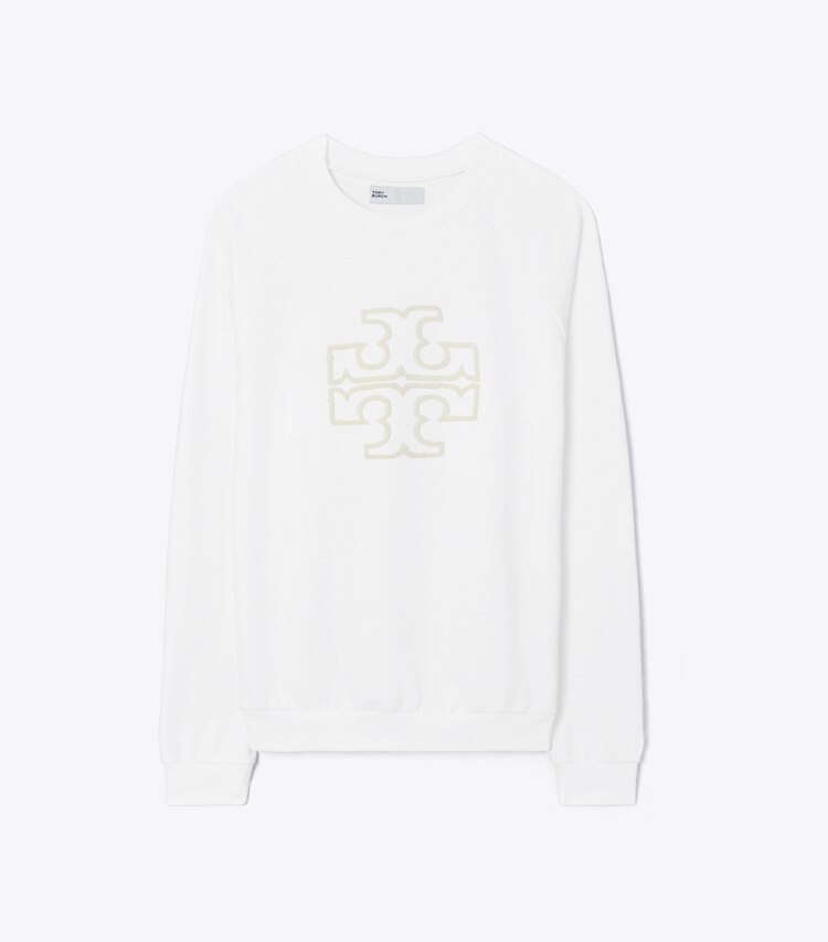 Tory Burch diseñador suéteres Sudadera de cuello redondo de felpa francesa gruesa con logotipo en Snow White frente