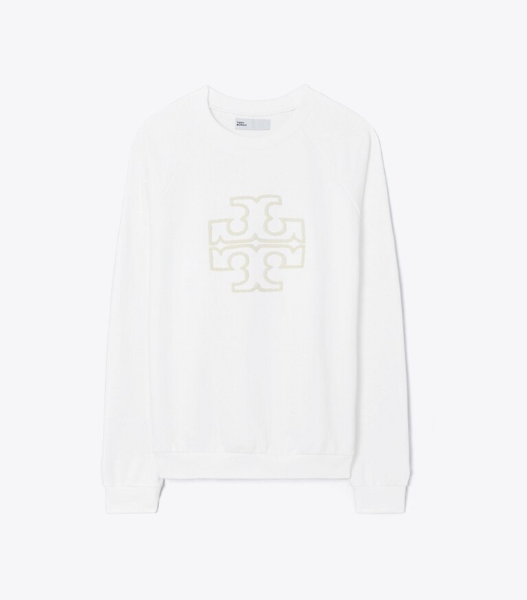 Tory Burch diseñador suéteres Sudadera de cuello redondo de felpa francesa gruesa con logotipo en Snow White frente