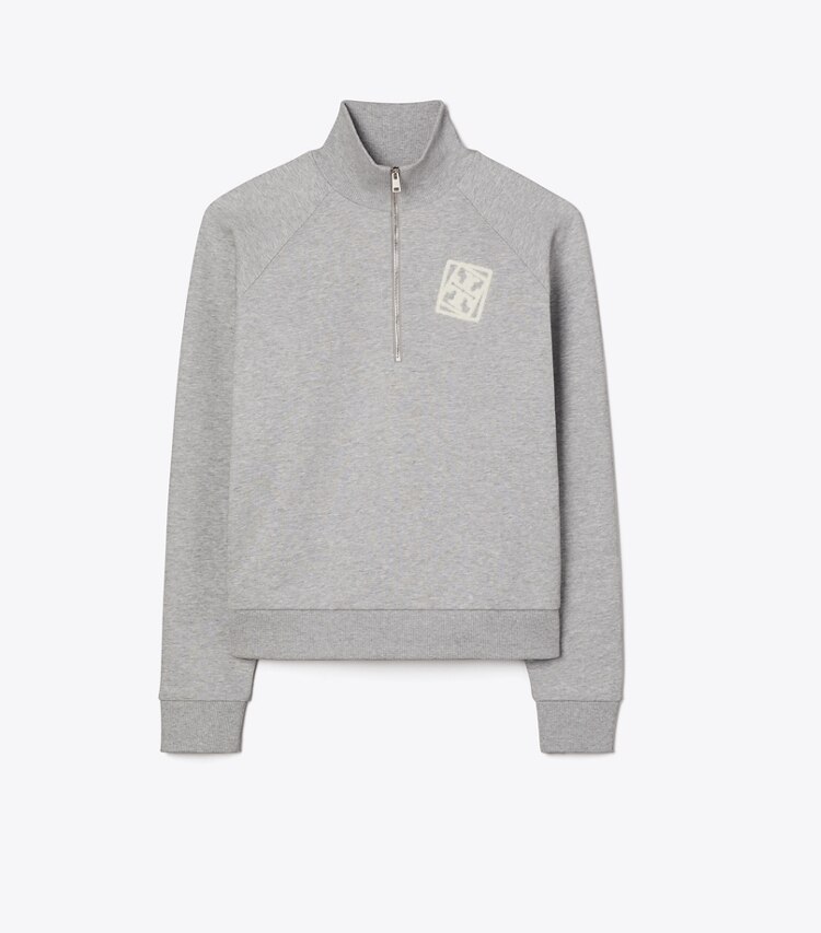 Tory Burch diseñador suéteres Sudadera de felpa francesa bordada en Medium Heather Gray frente