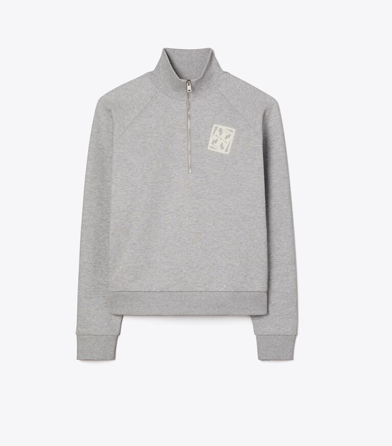 Tory Burch diseñador suéteres Sudadera de felpa francesa bordada en Medium Heather Gray frente