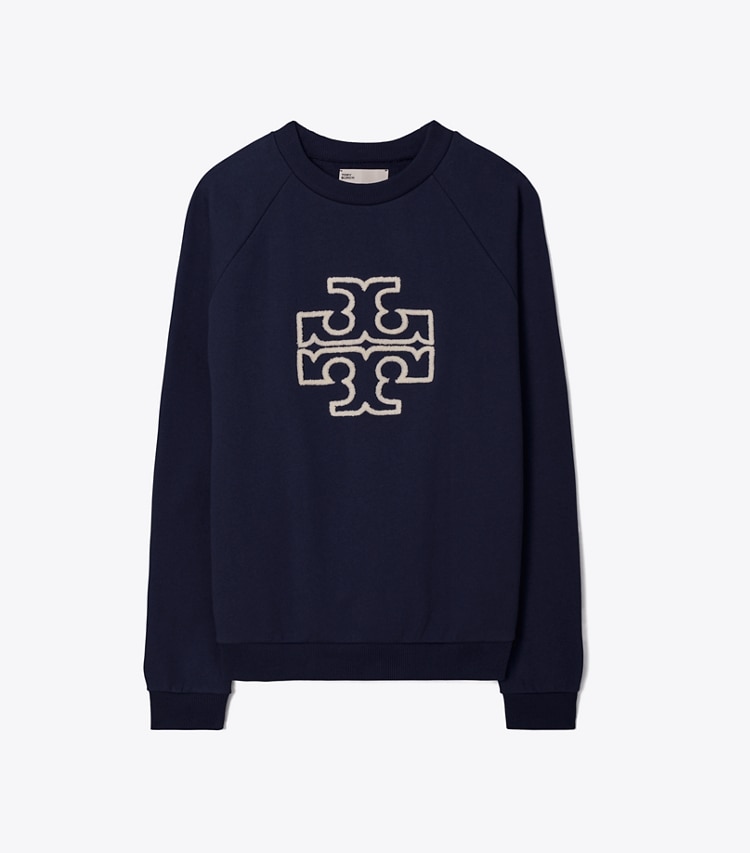 Tory Burch diseñador suéteres Sudadera de felpa francesa gruesa con logo y cuello redondo en Tory Navy frontal