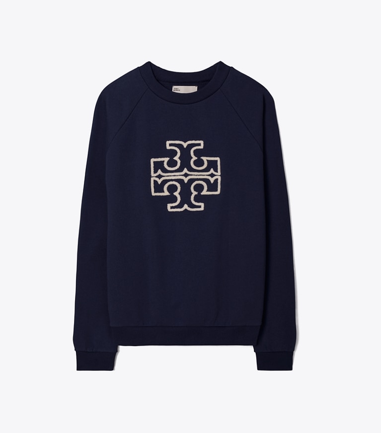 Tory Burch diseñador suéteres Sudadera de felpa francesa gruesa con logo y cuello redondo en Tory Navy frontal