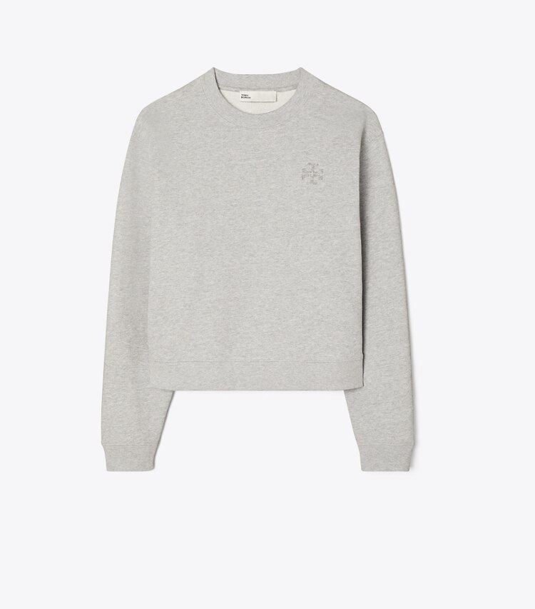 Tory Burch diseñador suéteres Sudadera de felpa francesa gruesa en Medium Grey Heather frontal