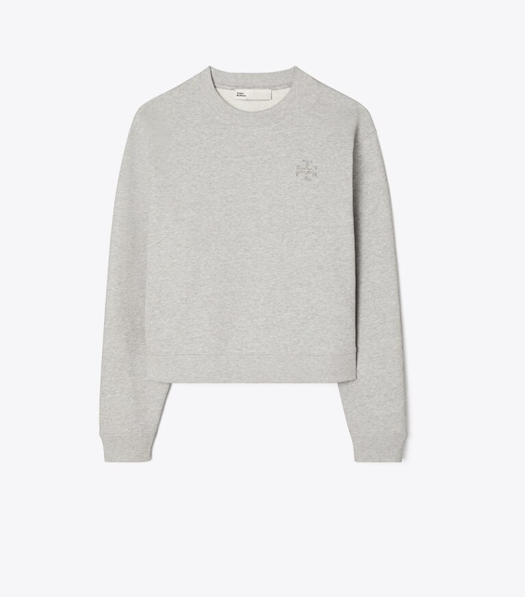 Tory Burch diseñador suéteres Sudadera de felpa francesa gruesa en Medium Grey Heather frontal