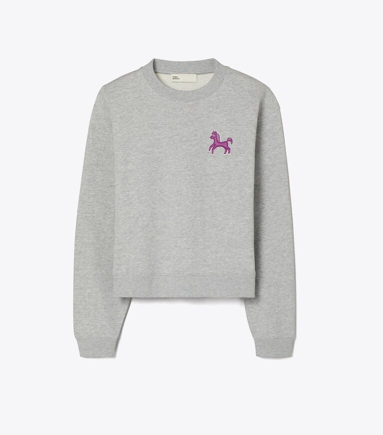 Tory Burch diseñador suéteres Sudadera de felpa francesa Pony en Gray / Magenta frente