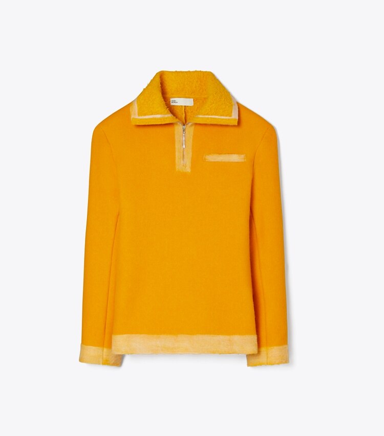 Tory Burch diseñador tops Sudadera de lana con media cremallera en Winter Sun frente