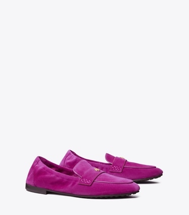 Tory Burch designer flats Suede Ballet Loafer in Fuchsia angle