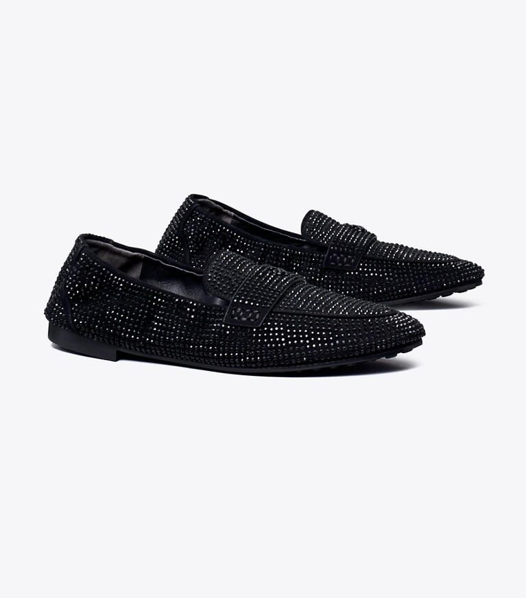 Tory Burch designer flats Suede Ballet Loafer in PERFECT BLACK / Jet angle