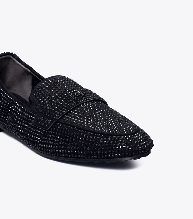 Tory Burch designer flats Suede Ballet Loafer in PERFECT BLACK / Jet detail