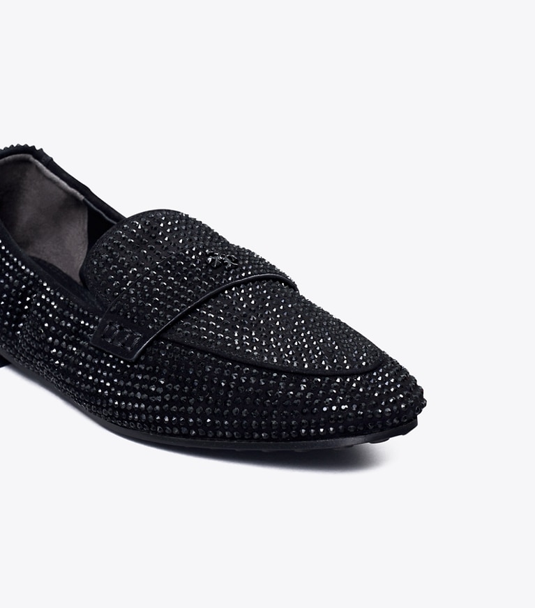 Tory Burch designer flats Suede Ballet Loafer in PERFECT BLACK / Jet angle