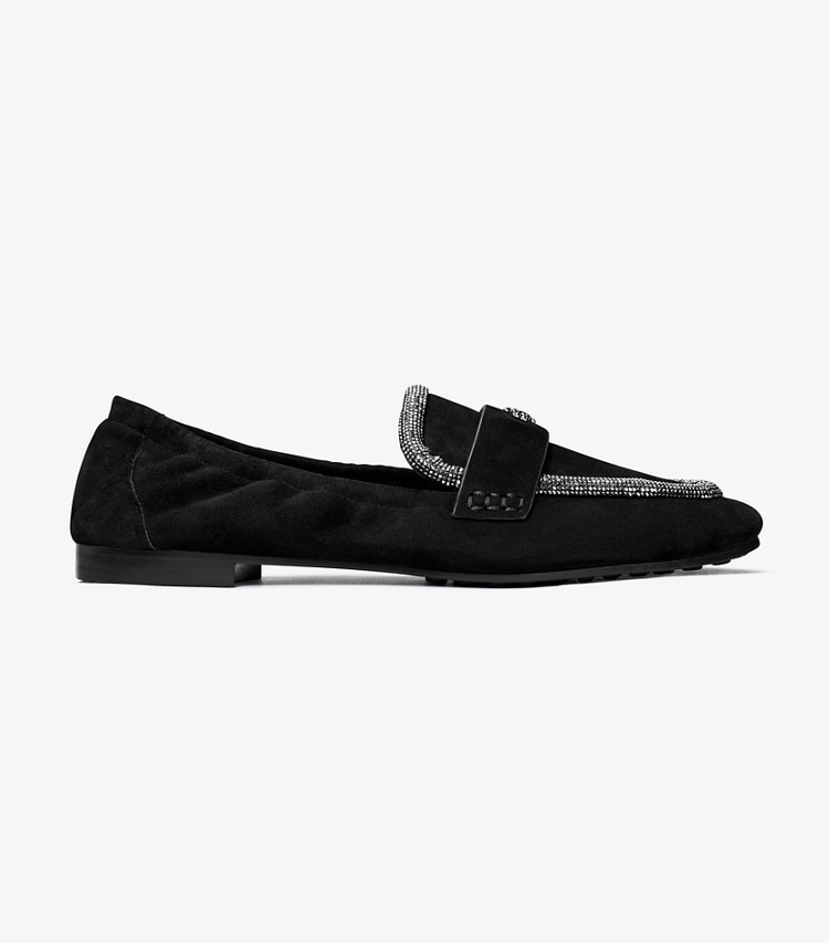 Tory Burch designer flats Suede Ballet Loafer in PERFECT BLACK / CRYSTAL side