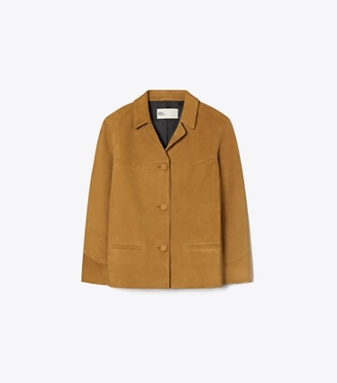Tory Burch designer jackets Suede Blazer in Hazelnut Suede front