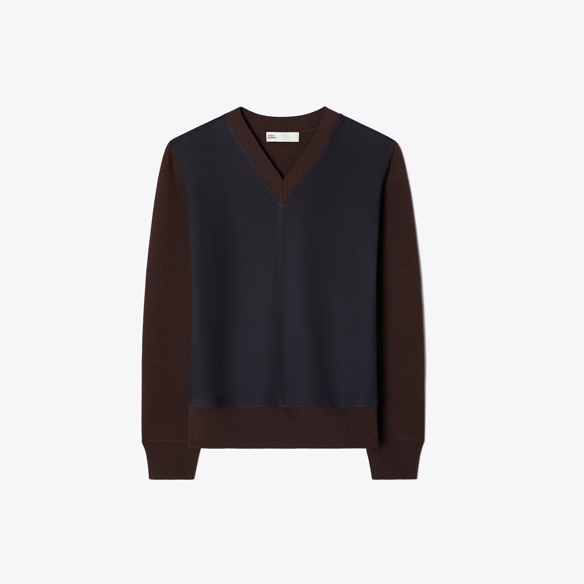 SUEDE FRONT WOOL SWEATER