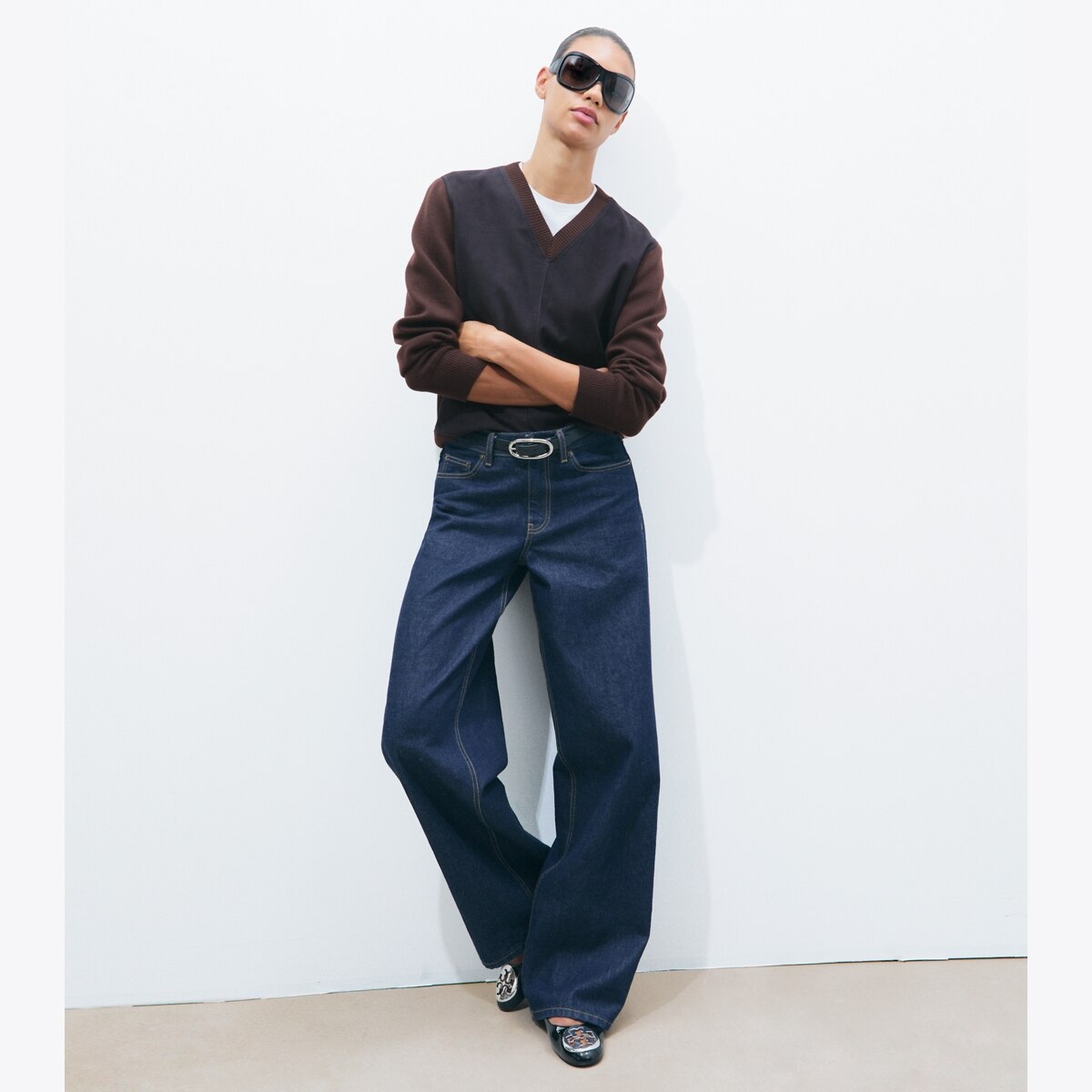 SUEDE FRONT WOOL SWEATER - thumbnail 3