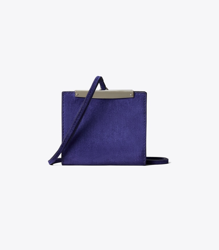 Tory Burch designer wallets Suede Lanyard in Navy Day front