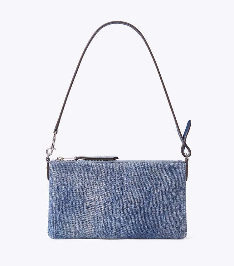 Tory Burch designer shoulder bags Suede Print Denim Pochette in Blue Jean front