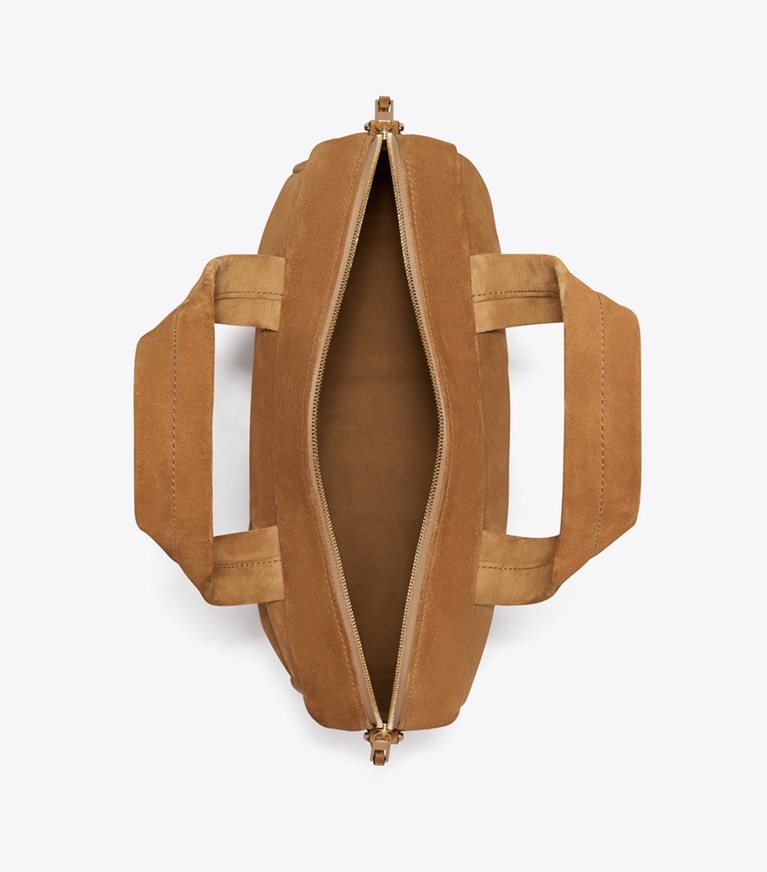 Tory Burch designer satchels Suede Satchel in Wild Tabacco overhead
