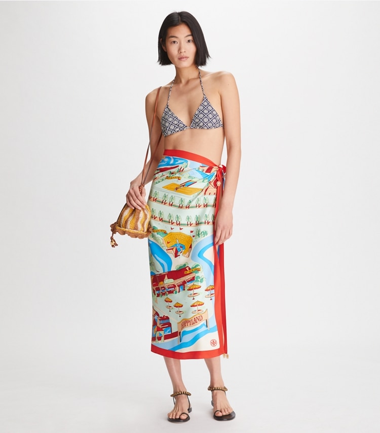 Tory Burch designer scarves Summer Carnival Silk Square Scarf  in Mint accessory on model