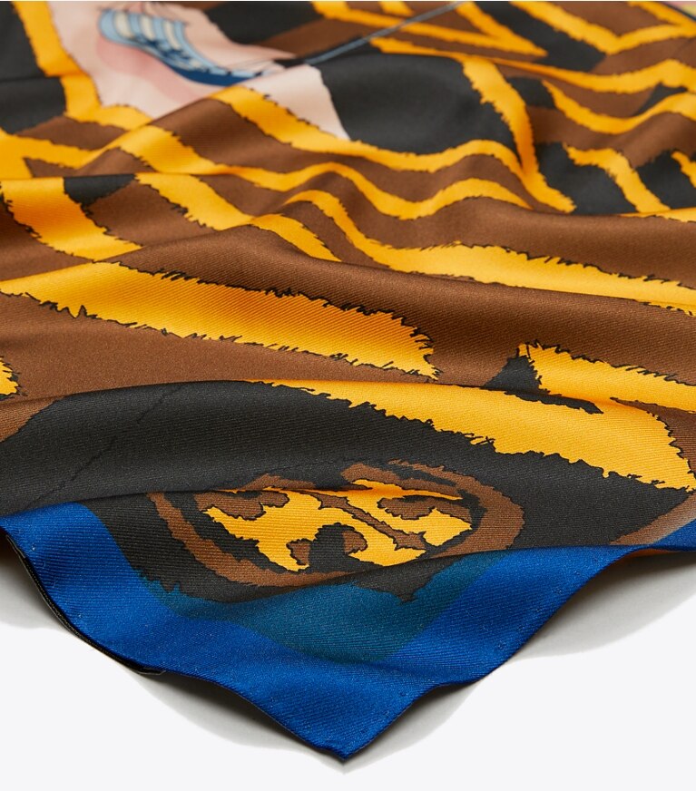 Tory Burch designer scarves Surreal Tory Maze Neckerchief in Orange overhead