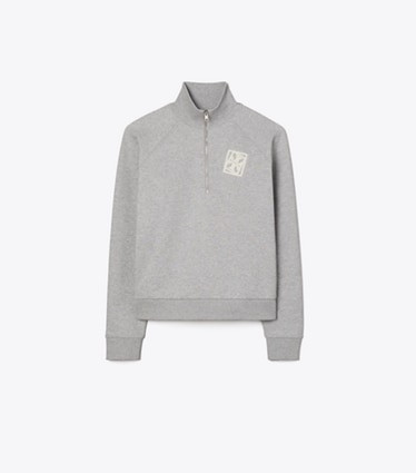 Tory Burch designer sweaters Sweat-shirt en coton avec logo brodé in Medium Heather Gray front