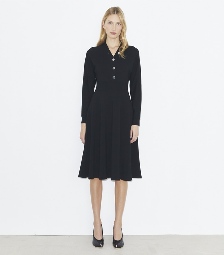 Tory Burch designer dresses Sweater Dress in Black on model front