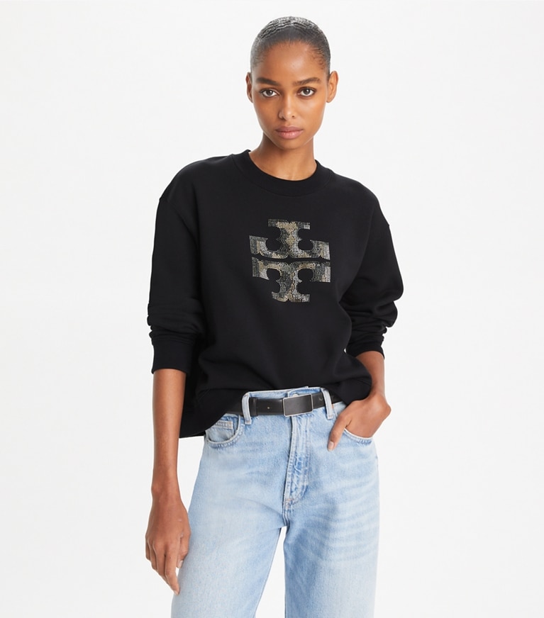 Tory Burch designer strickware Sweatshirt mit Kristall-Logo in Black front