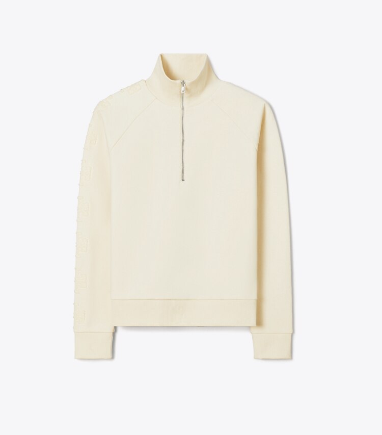 Tory Burch designer sweaters Sweatshirt zippé en molleton manches à logo in New Ivory / New Ivory front