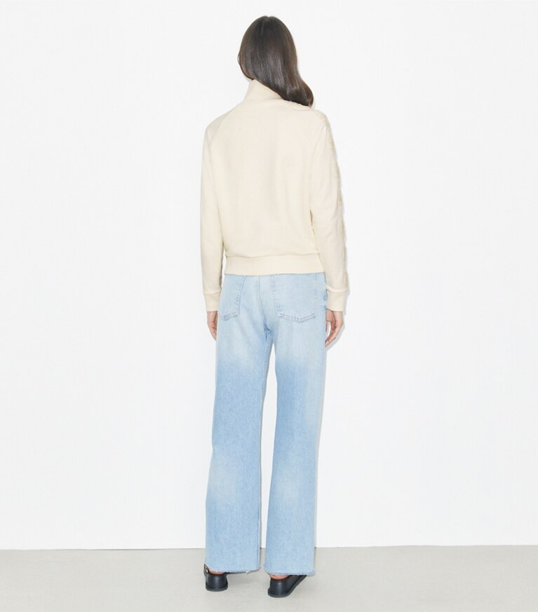 Tory Burch designer sweaters Sweatshirt zippé en molleton manches à logo in New Ivory / New Ivory front