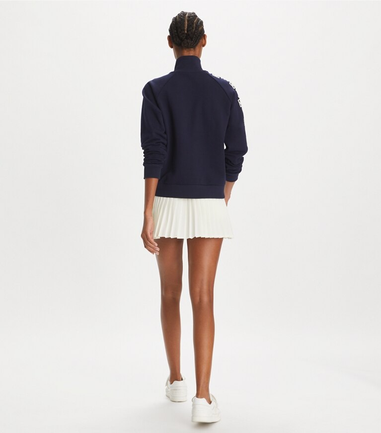 Tory Burch designer sweaters Sweatshirt zippé en molleton manches à logo in Medium Navy front