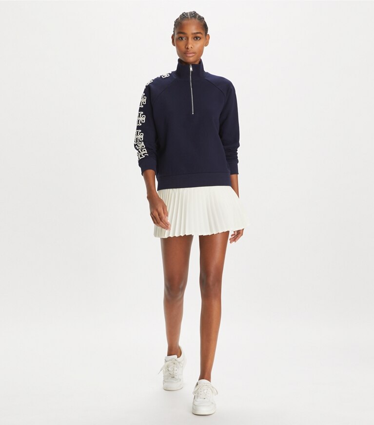 Tory Burch designer sweaters Sweatshirt zippé en molleton manches à logo in Medium Navy front