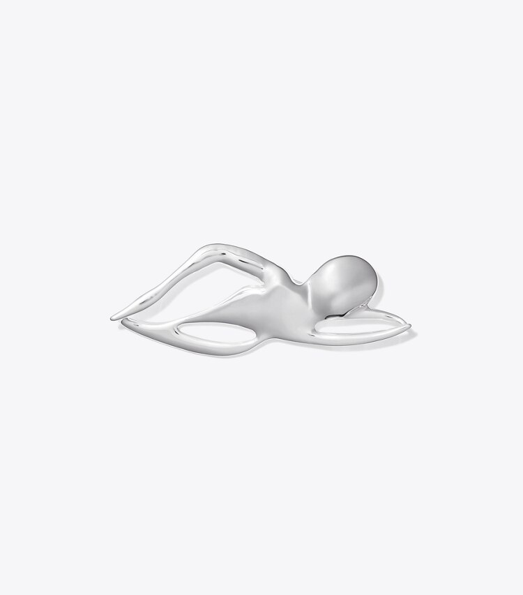 Tory Burch designer hair pins Swimmer Brooch in Light Silver front