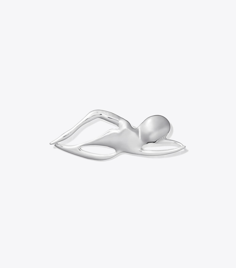 Tory Burch designer hair pins Swimmer Brooch in Light Silver front