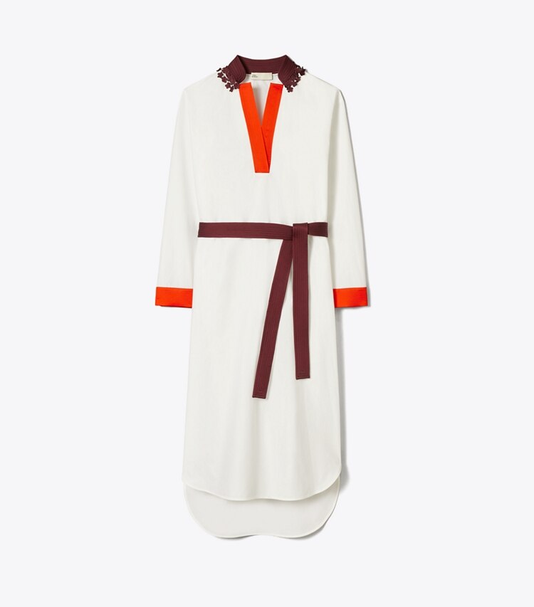 Tory Burch diseñador ropa de playa Túnica de algodón con cinturón en White frente
