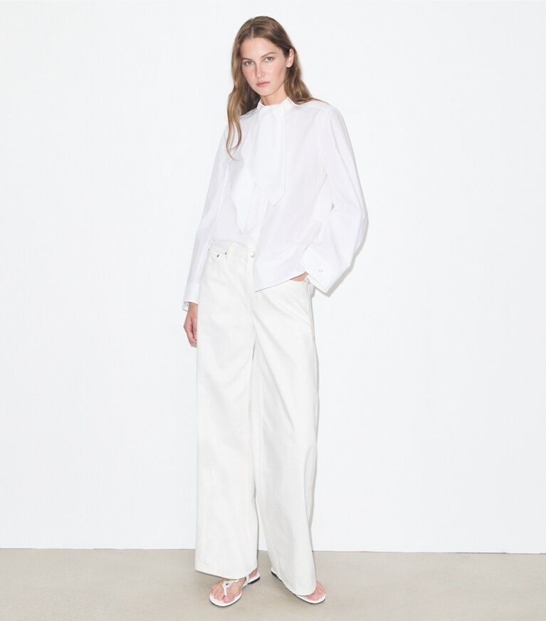 Tory Burch diseñador tops Túnica de algodón con lazo en White adicional en modelo