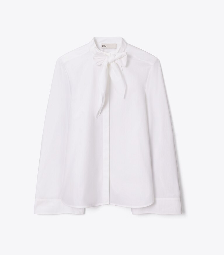 Tory Burch diseñador tops Túnica de algodón con lazo en White frente