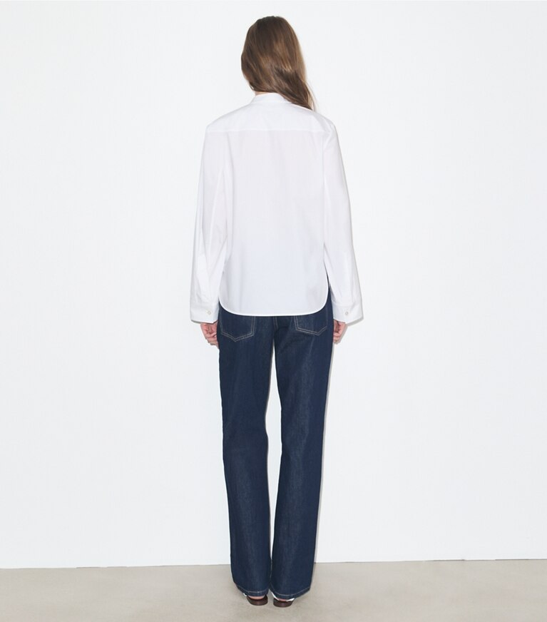 Tory Burch diseñador tops Túnica de algodón con lazo en White parte posterior en modelo