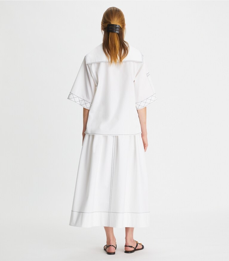 Tory Burch diseñador tops Túnica de popelina con pespunte de rombos en White en el modelo (espalda)