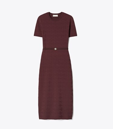 Tory Burch designer ワンピース Tモノグラム ジャガード ドレス in Mahogany front