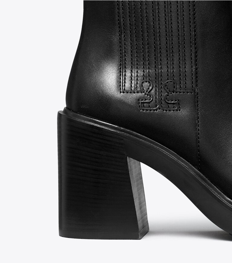 Tory Burch designer ankle boots T Chelsea Heeled Ankle Boot in PERFECT BLACK detail