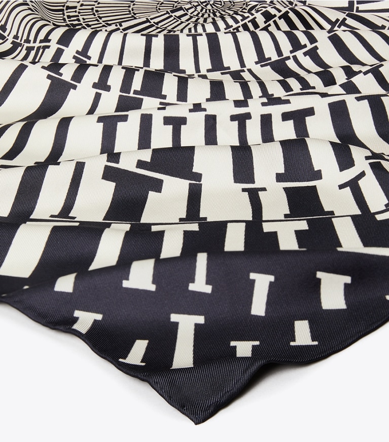 Tory Burch designer scarves T Circle Silk Square Scarf in Navy Circle T Silk Square detail